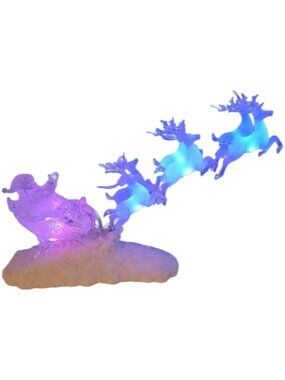 Heritage Mint Holiday Ice Sculptures Santas Sleigh W/Reindeer Color-Changing